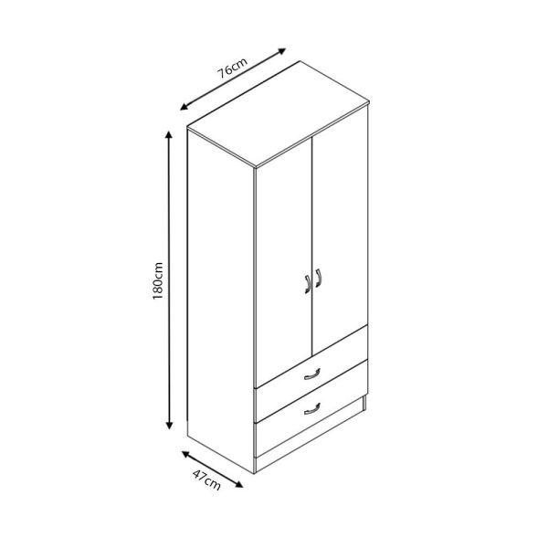 Grey Gloss Chilton Modern Bedroom 2 Door  2 Drawer Combi Robe Wardrobe Drawers - Image 3