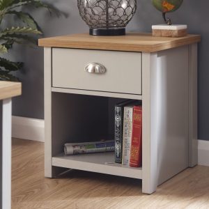 Grey and Oak 1 Drawer Storage Lamp Table Side End Table Lancaster Range