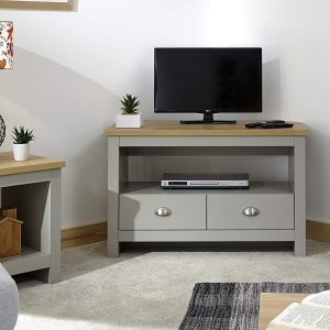 Grey and Oak 2 Drawer Corner TV Media Unit Lancaster Range