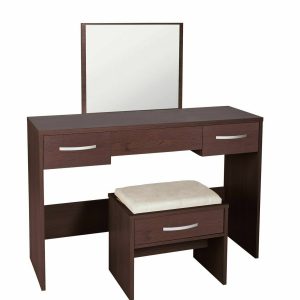 Hallingford 2 Drawer Dressing Table Mirror & Storage Stool Dresser Wenge Walnut