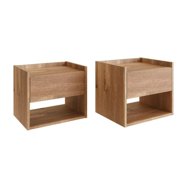 Harmony Wall Mounted Pair of Bedside Tables Oak - Image 3