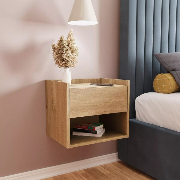 Harmony Wall Mounted Pair of Bedside Tables Oak - Image 4