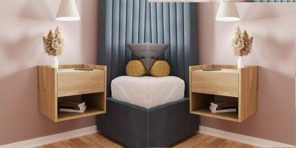 Harmony Wall Mounted Pair of Bedside Tables Oak