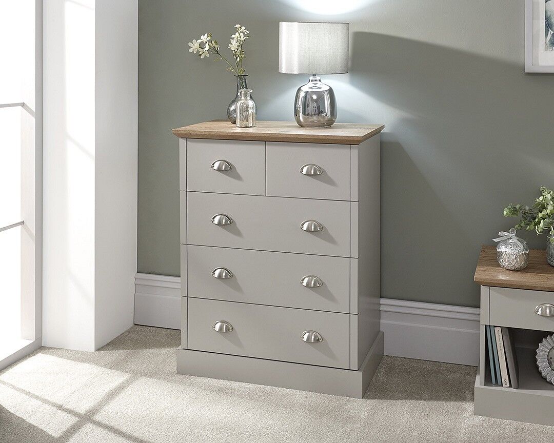 Kendal 2+3 Drawer Chest of 5 drawers Country style bedroom furniture Grey & Oak