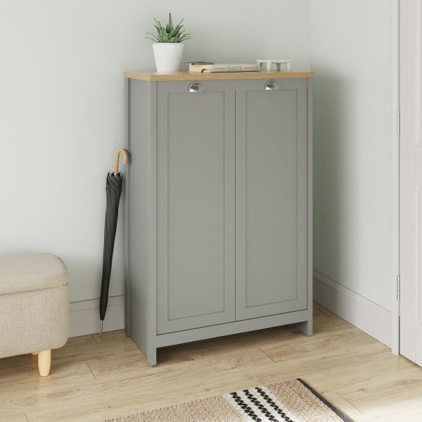 Lancaster 2 Door Shoe Cabinet Grey Shelving Hallway Entryway loads of storage - Image 3