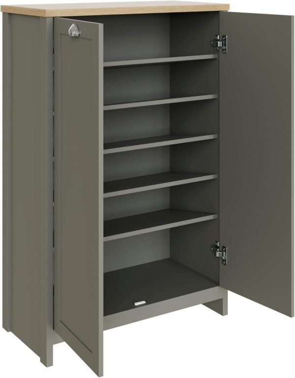 Lancaster 2 Door Shoe Cabinet Grey Shelving Hallway Entryway loads of storage - Image 4