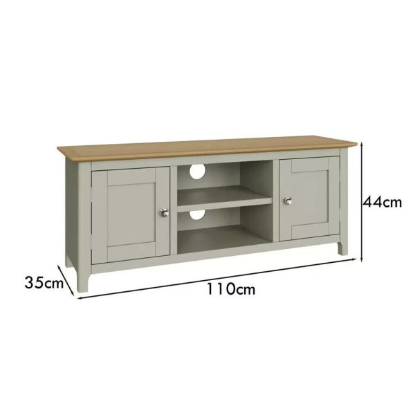 Large 2 Door TV Unit Assembled Sage Green Solid Oak Living Room - Image 6