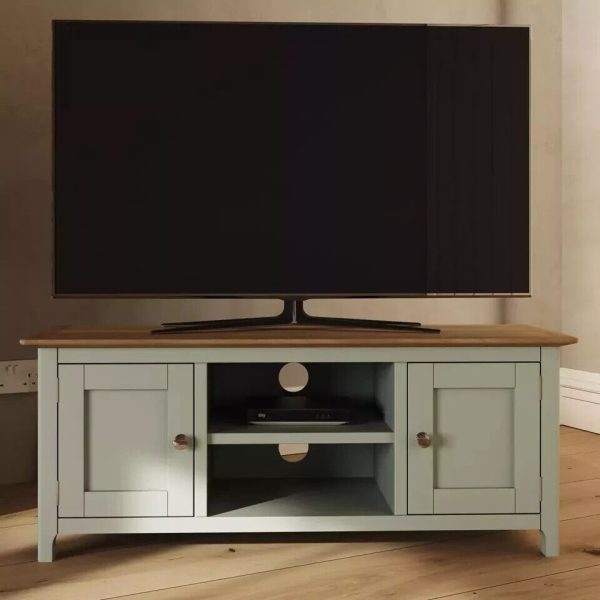 Large 2 Door TV Unit Assembled Sage Green Solid Oak Living Room