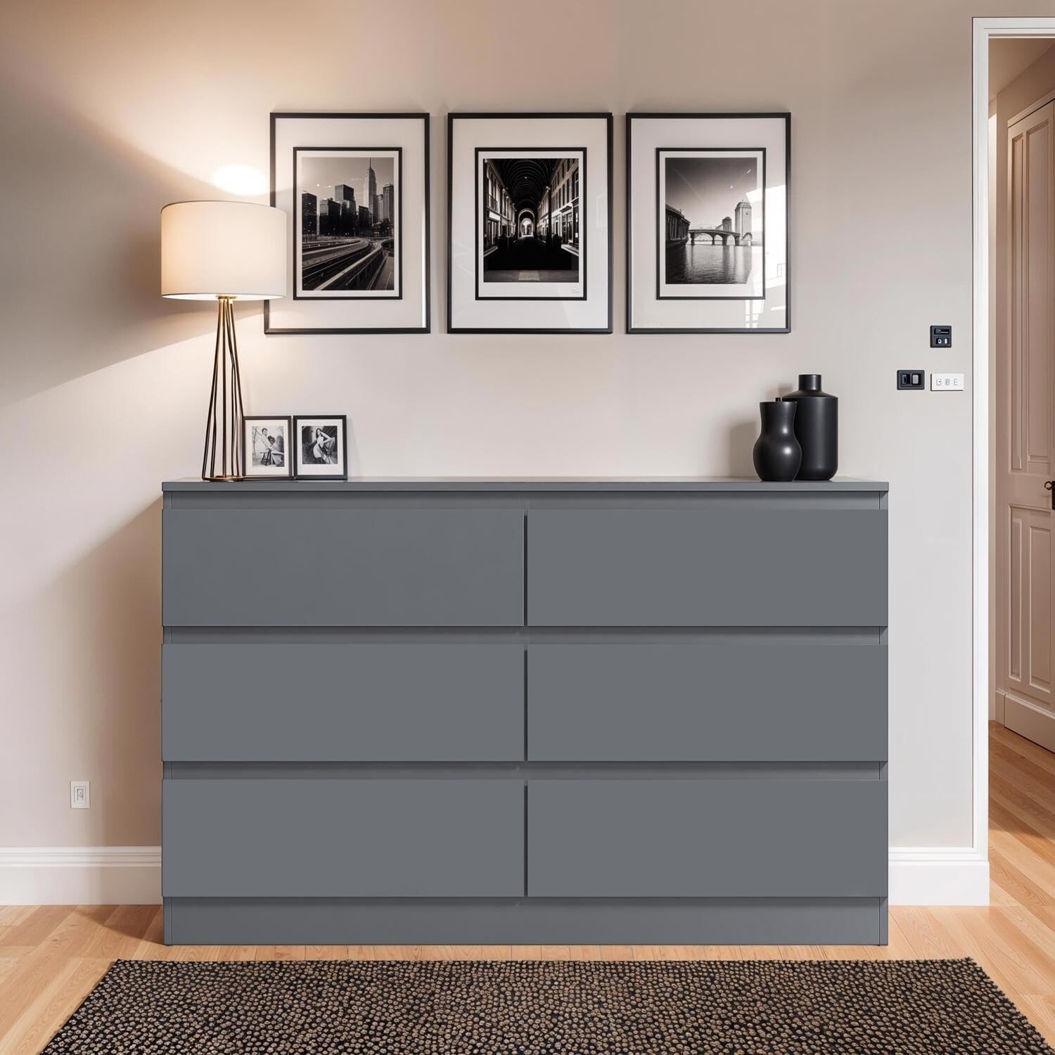 Large 6 Drawer Chest in Dark Grey Matt finish Scratch Resistant minor graded