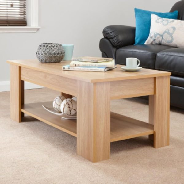 Lift Up Coffee Table in Oak with hidden storage H39.5cm x W105cm x D50cm - Image 3
