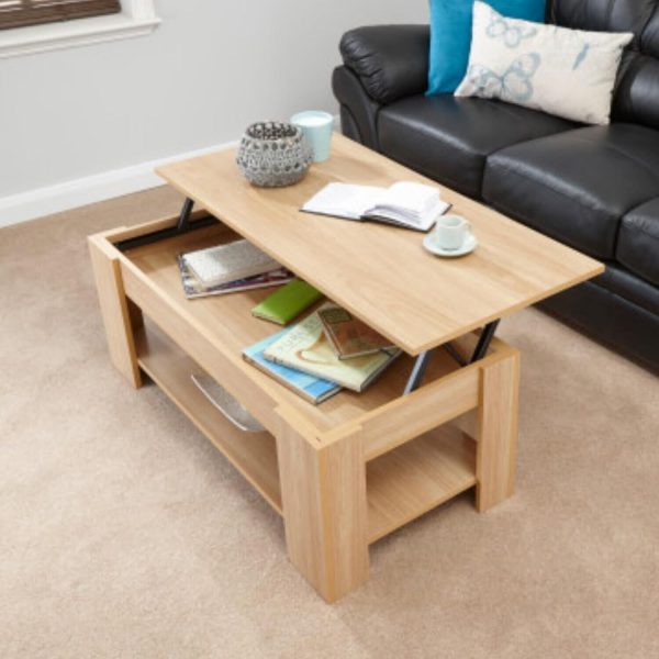 Lift Up Coffee Table in Oak with hidden storage H39.5cm x W105cm x D50cm - Image 4