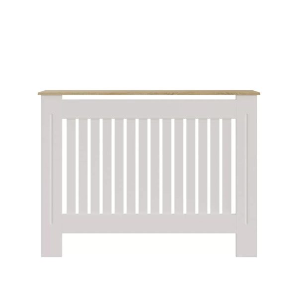 Longslow Medium White Radiator Cover Slatted Wood Design Top Shelf Storage - Image 4