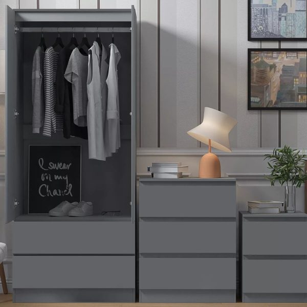 Matt Dark Grey 2 Door 2 drawer Combi Wardrobe Scratch Resistant Soft Close - Image 4