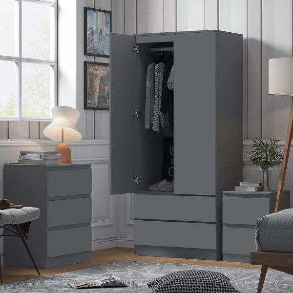 Matt Dark Grey 2 Door 2 drawer Combi Wardrobe Scratch Resistant Soft Close - Image 5