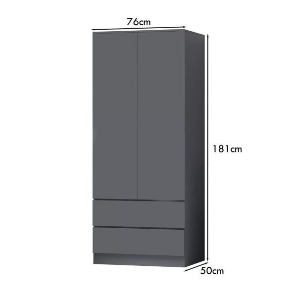Matt Dark Grey 2 Door 2 drawer Combi Wardrobe Scratch Resistant Soft Close - Image 6