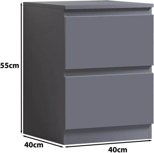 Matt Dark Grey Bedside Table 2 Drawer Nightstand Bedroom Furniture - Image 3