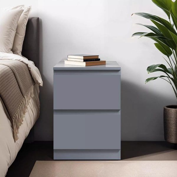 Matt Dark Grey Bedside Table 2 Drawer Nightstand Bedroom Furniture - Image 4