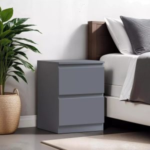 Matt Dark Grey Bedside Table 2 Drawer Nightstand Bedroom Furniture