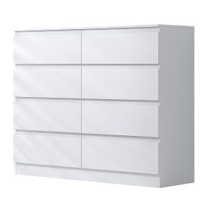 Matt White Chest Of 8 Drawers Bedroom Furniture Scratch Resistant Deep Drawers