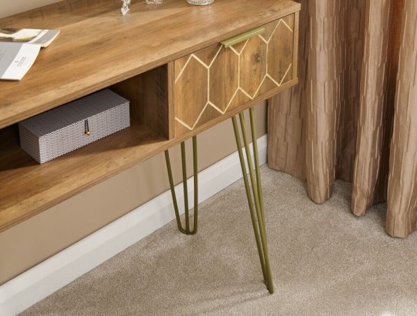 ORLEANS 2 DRAWER CONSOLE TABLE DESK MANGO & GOLD - Image 10