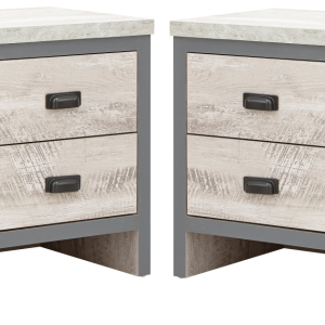 PAIR of Boston 2 Drawer Bedside chest Grey  sturdy distressed-effect finish