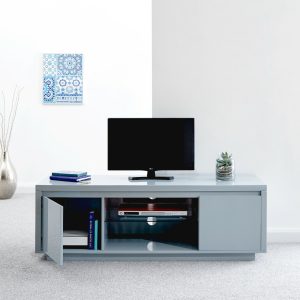 Polar Large Grey High Gloss TV Entertainment Unit with Blue LED lights Graded