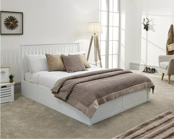 White Double 4ft 6t Wooden Ottoman Bed Gas Lift up Storage Graded see images - Image 3