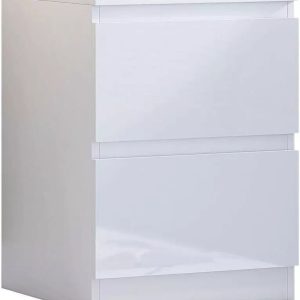 White Gloss Bedside Cabinet/Table 2 Drawer Bedroom Furniture