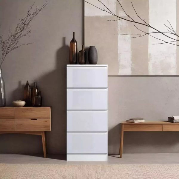 White High Gloss 4 Drawer Bedside Cabinet Bedroom Storage Furniture - Image 4