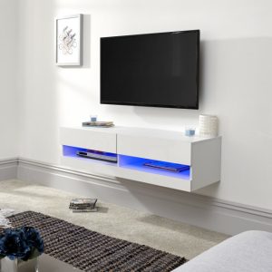 120cm Galicia LED Cool Light up High Gloss Wall Mounted TV Unit Storage White