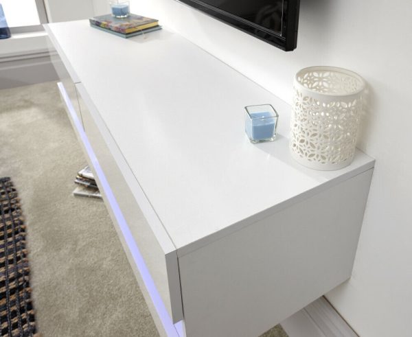 120cm Galicia LED High Gloss Wall Mounted TV Unit Storage White MINOR GRADED - Image 11