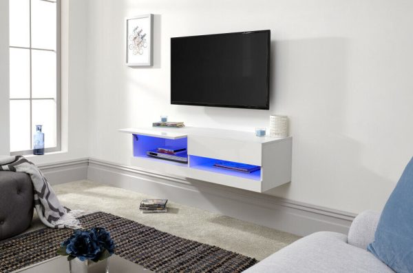 120cm Galicia LED High Gloss Wall Mounted TV Unit Storage White MINOR GRADED - Image 3