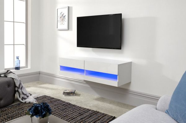 120cm Galicia LED High Gloss Wall Mounted TV Unit Storage White MINOR GRADED - Image 4