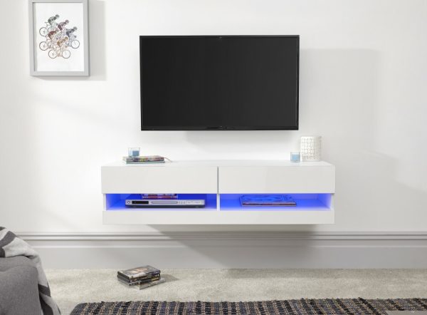 120cm Galicia LED High Gloss Wall Mounted TV Unit Storage White MINOR GRADED - Image 6