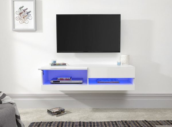 120cm Galicia LED High Gloss Wall Mounted TV Unit Storage White MINOR GRADED - Image 7