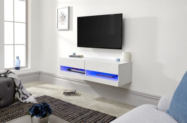 120cm Galicia LED High Gloss Wall Mounted TV Unit Storage White MINOR GRADED