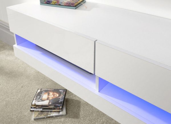 120cm Galicia LED High Gloss Wall Mounted TV Unit Storage White MINOR GRADED - Image 8