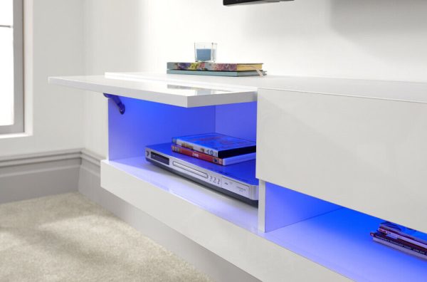 120cm Galicia LED High Gloss Wall Mounted TV Unit Storage White MINOR GRADED - Image 9