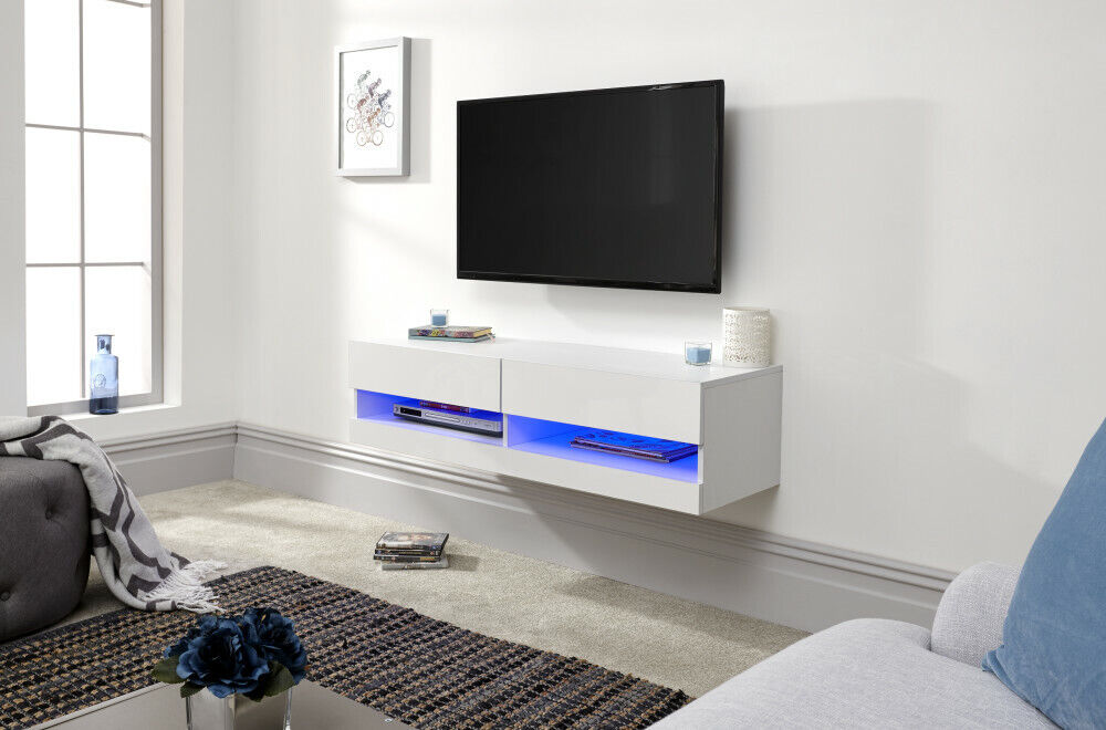120cm Galicia LED High Gloss Wall Mounted TV Unit Storage White MINOR GRADED