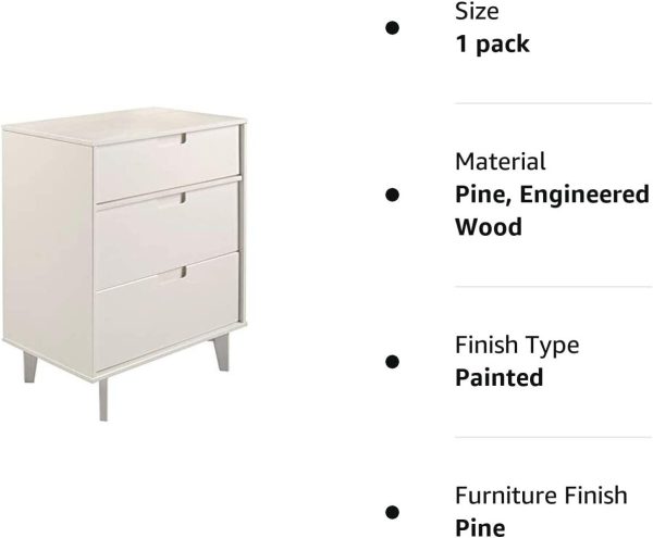 3 Drawer Chest of Drawers Groove Handle Vertical Dresser Pine White - Image 8