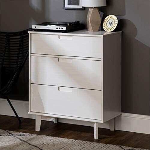 3 Drawer Chest of Drawers Groove Handle Vertical Dresser Pine White