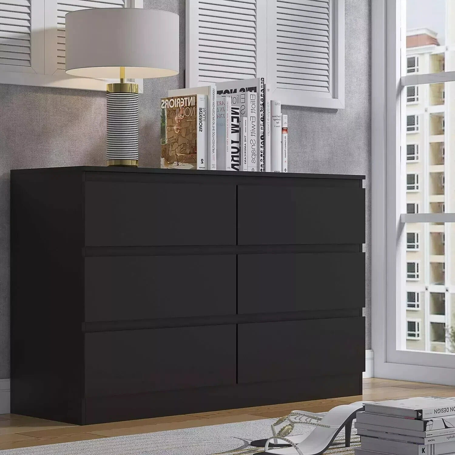 6 Drawer Chest Matt Black Modern Bedroom scratch resistant Ex Demo
