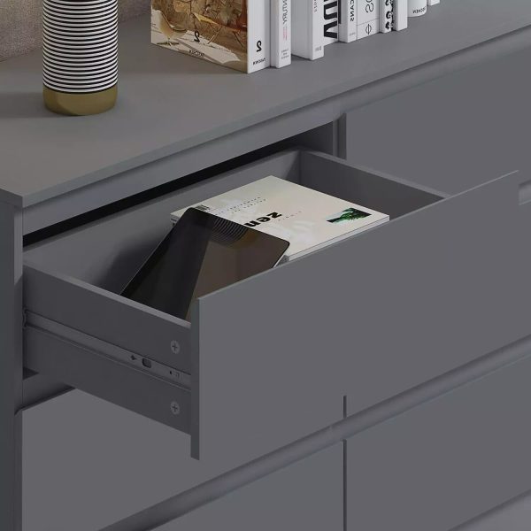 6 Drawer Chest Of Drawers Dark Matt Grey Bedroom Storage Furniture metal runners - Image 6