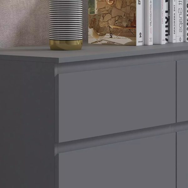 6 Drawer Chest Of Drawers Dark Matt Grey Bedroom Storage Furniture metal runners - Image 7
