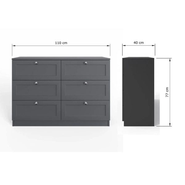 Artus 6 Drawer Chest of Drawers Shaker Style Matt Grey - Image 5