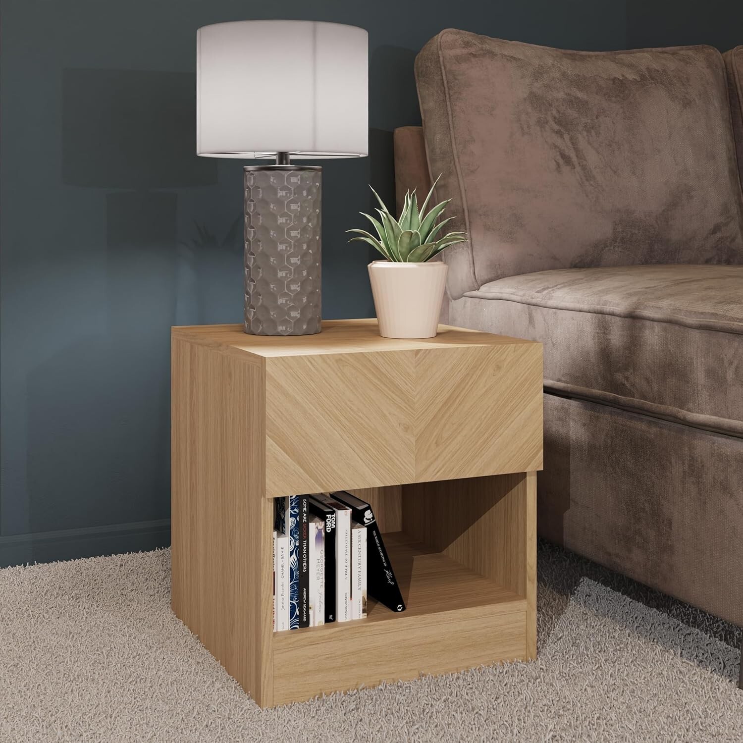 Catania Lamp Table Bedside Cabinet With 1 Drawer & Storage Shelf Oak