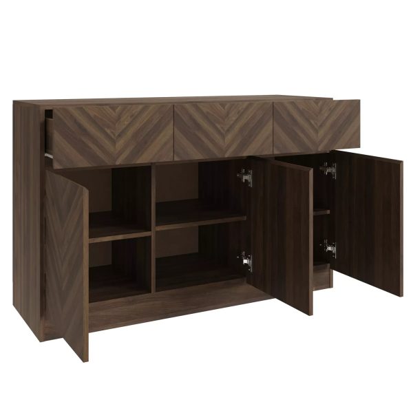 Catania Large Sideboard Royal Walnut Herringbone inspired wood-grain finish - Image 4
