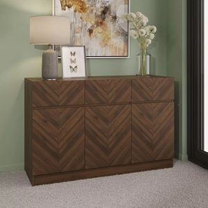 Catania Large Sideboard Royal Walnut Herringbone inspired wood-grain finish