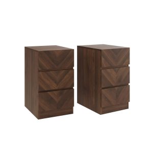 Catania Pair of 3 Drawer Bedside Tables Royal Walnut Iconic Herringbone design