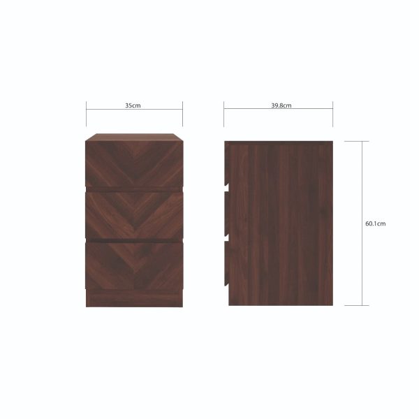 Catania Pair of 3 Drawer Bedside Tables Royal Walnut Iconic Herringbone design - Image 7